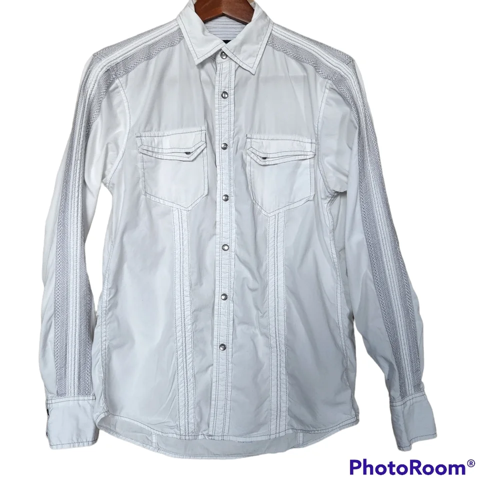 International Concepts Men's White Western Long Sleeved Pearl Snap Shirt Small